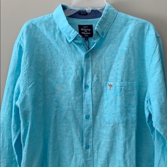 Artistry in Motion slim fit linen buttons down shirt size L teal blue - Picture 5 of 12